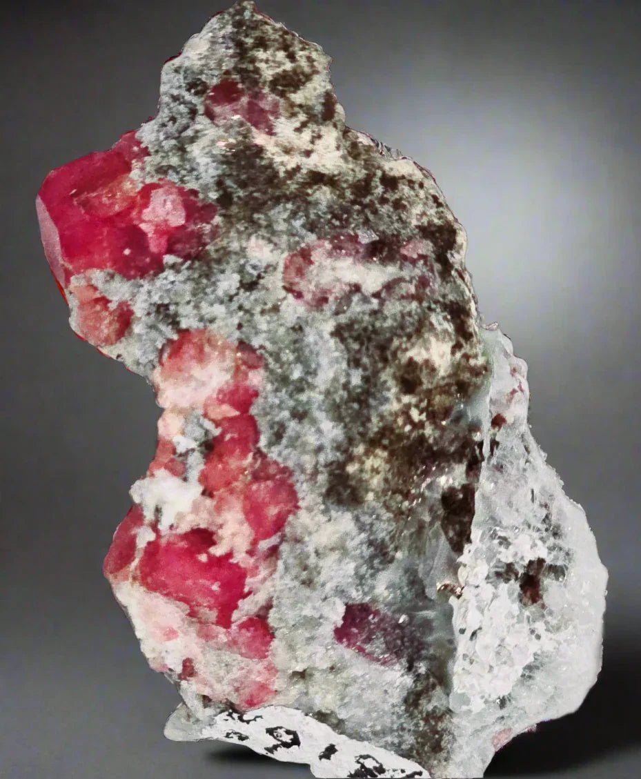 Vivid red rhodochrosite crystals on matrix, classic mineral specimen for collectors