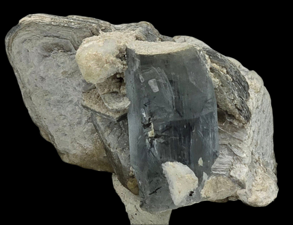 AQUAMARINE (BERYL) with SCHORL NEEDLES ON MUSCOVITE (miniature)