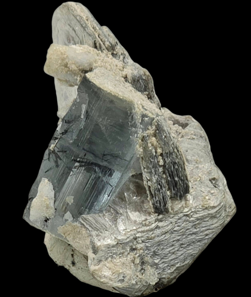 AQUAMARINE (BERYL) with SCHORL NEEDLES ON MUSCOVITE (miniature)
