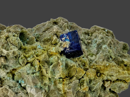 Azurite crystal on matrix, deep blue mineral specimen for collectors
