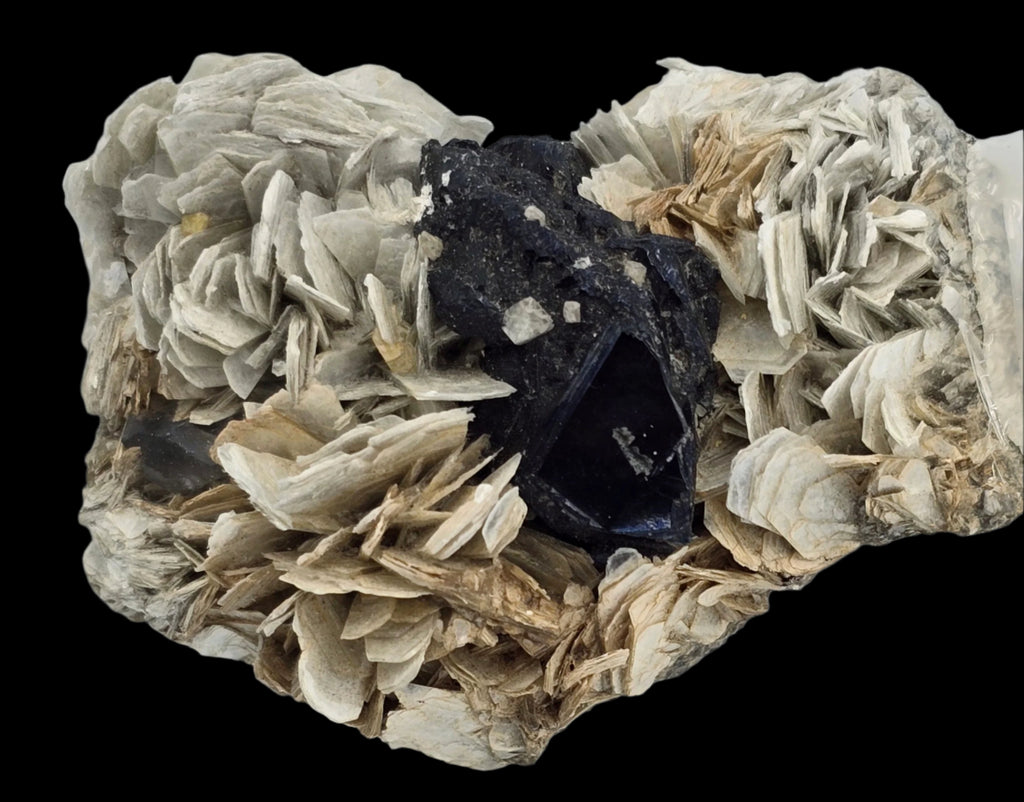 CASSITERITE with TOPAZ on MUSCOVITE  (cabinet)