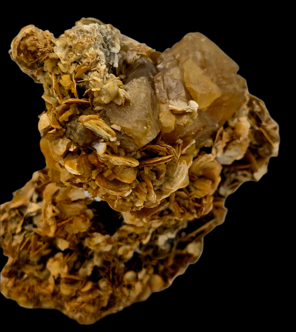 SCHEELITE (3 crystals), MUSCVOVITE with STANNITE  (small cabinet)