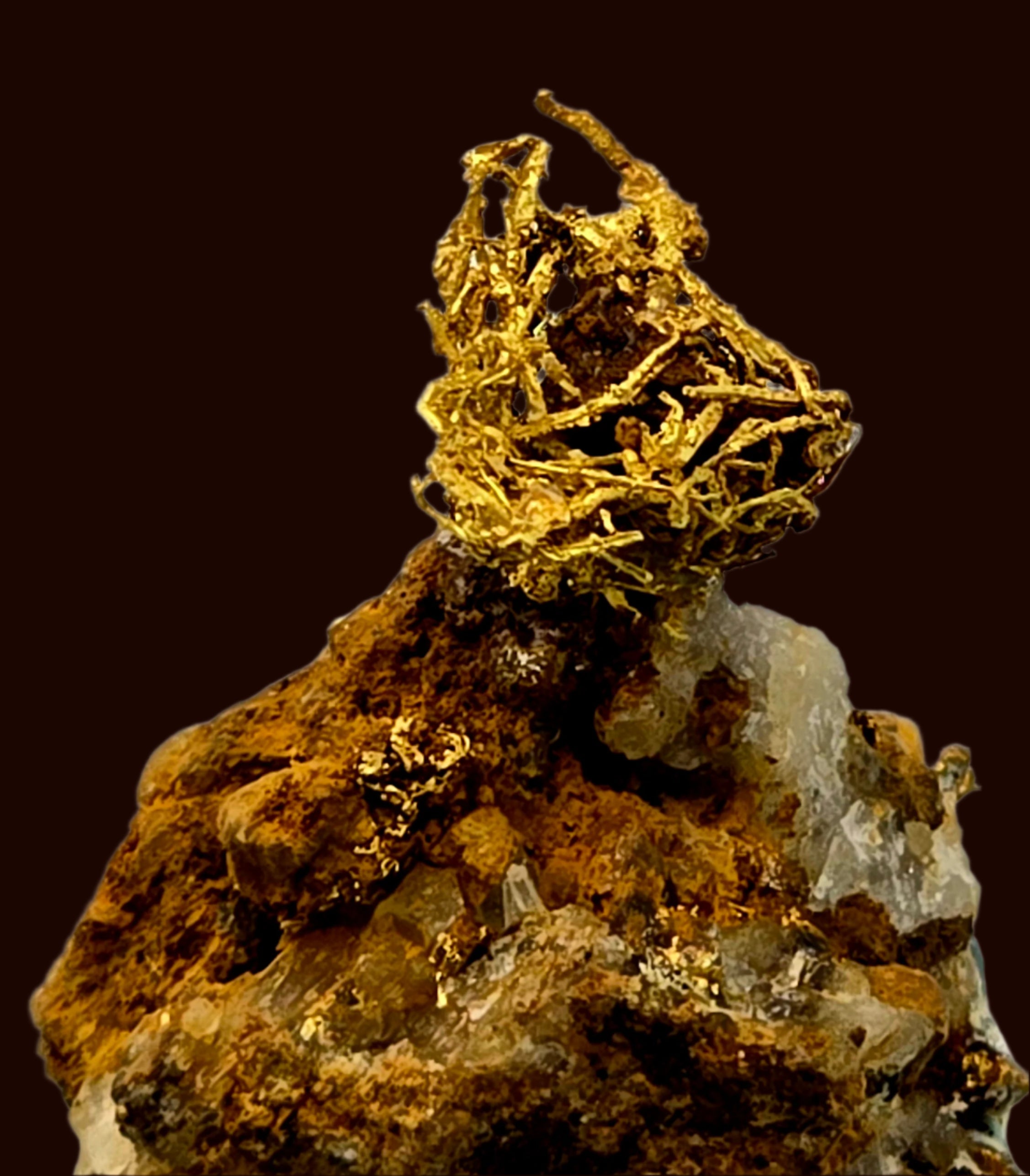 GOLD WIRES (BIRD'S NEST) ON MATRIX (miniature)