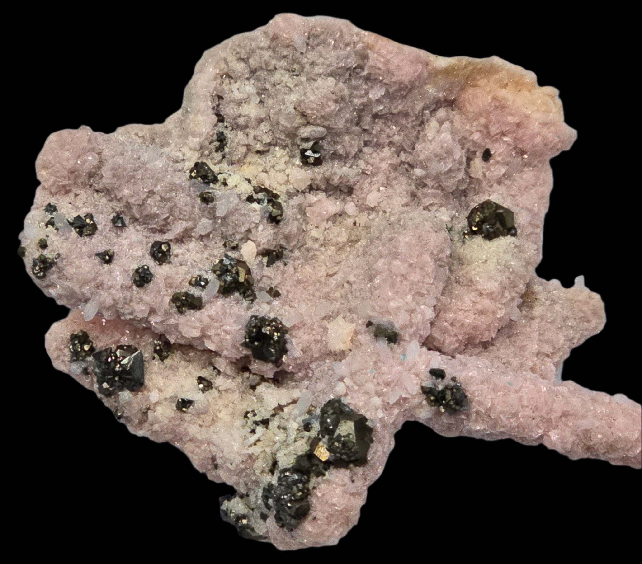 CHALCOPYRITE, RHODOCHROSITE, PYRITE, QUARTZ  (Miniature)