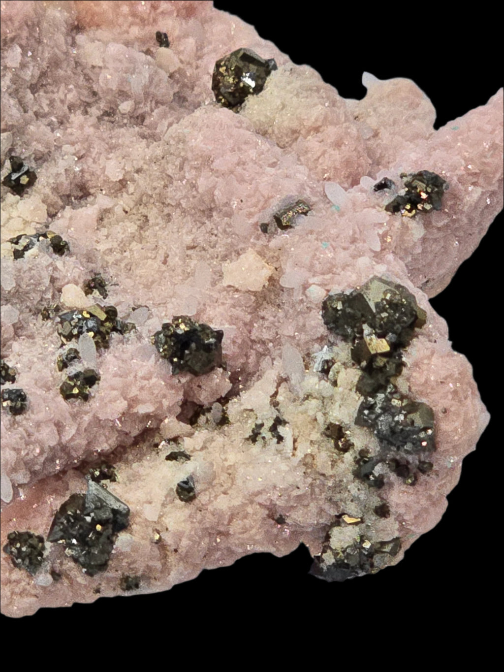 CHALCOPYRITE, RHODOCHROSITE, PYRITE, QUARTZ  (Miniature)