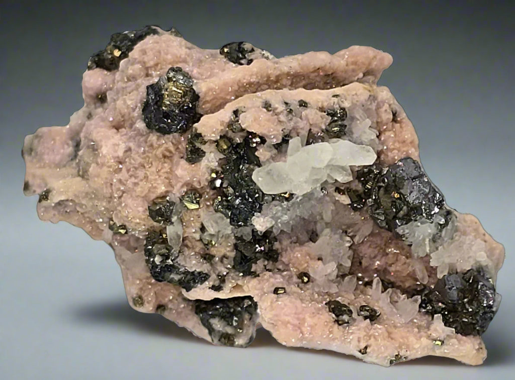 RHODOCHROSITE, CHALCOPYRITE, QUARTZ (miniature)