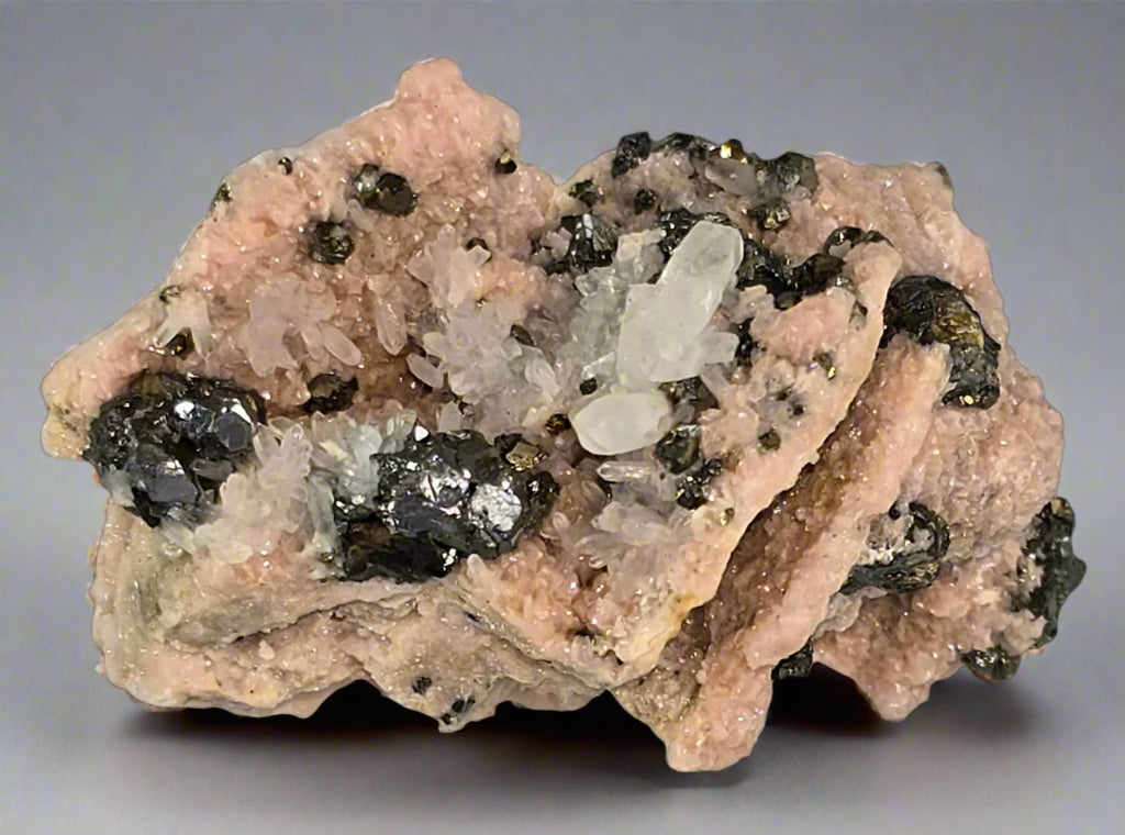 RHODOCHROSITE, CHALCOPYRITE, QUARTZ (miniature)