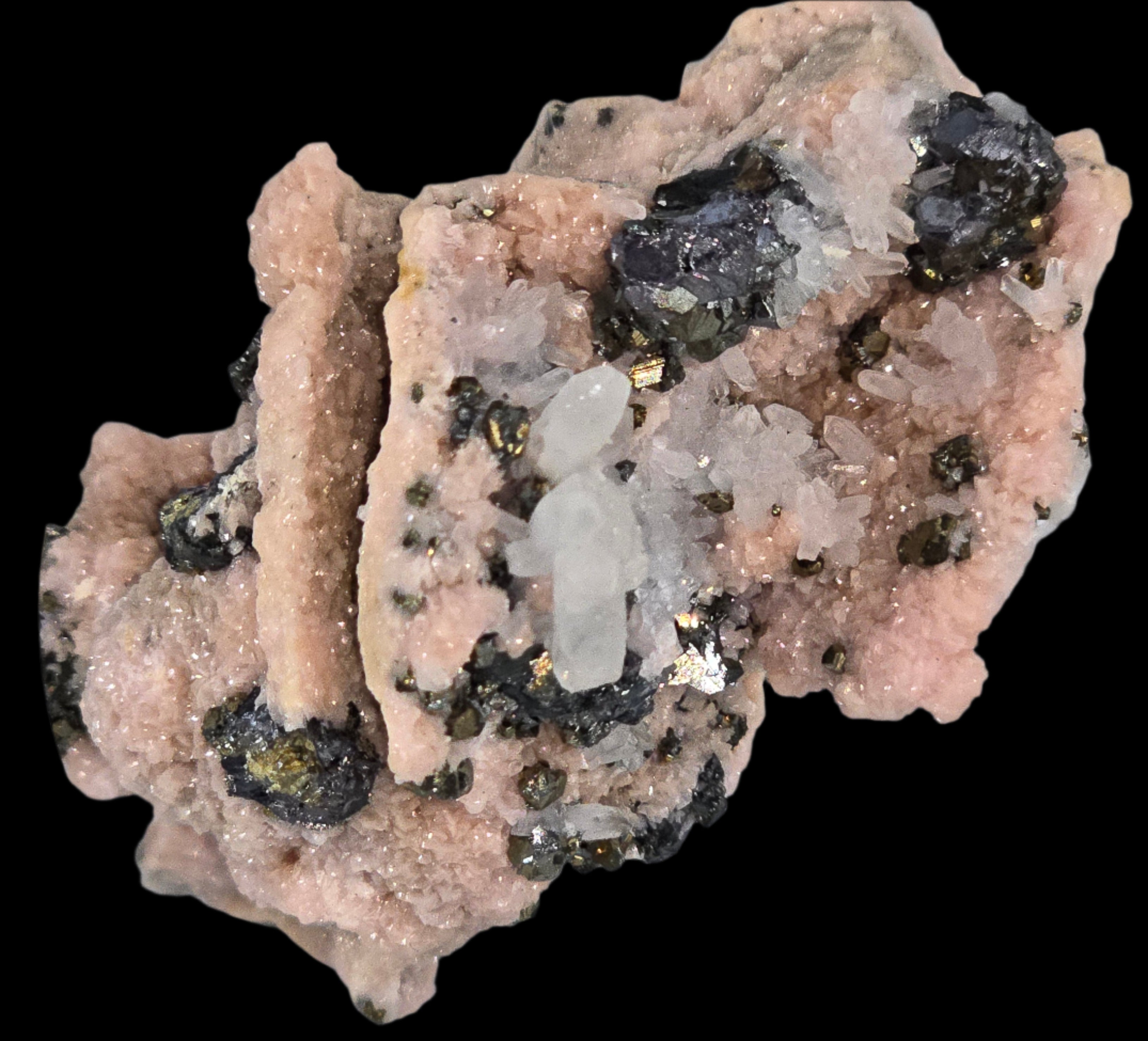 RHODOCHROSITE, CHALCOPYRITE, QUARTZ (miniature)