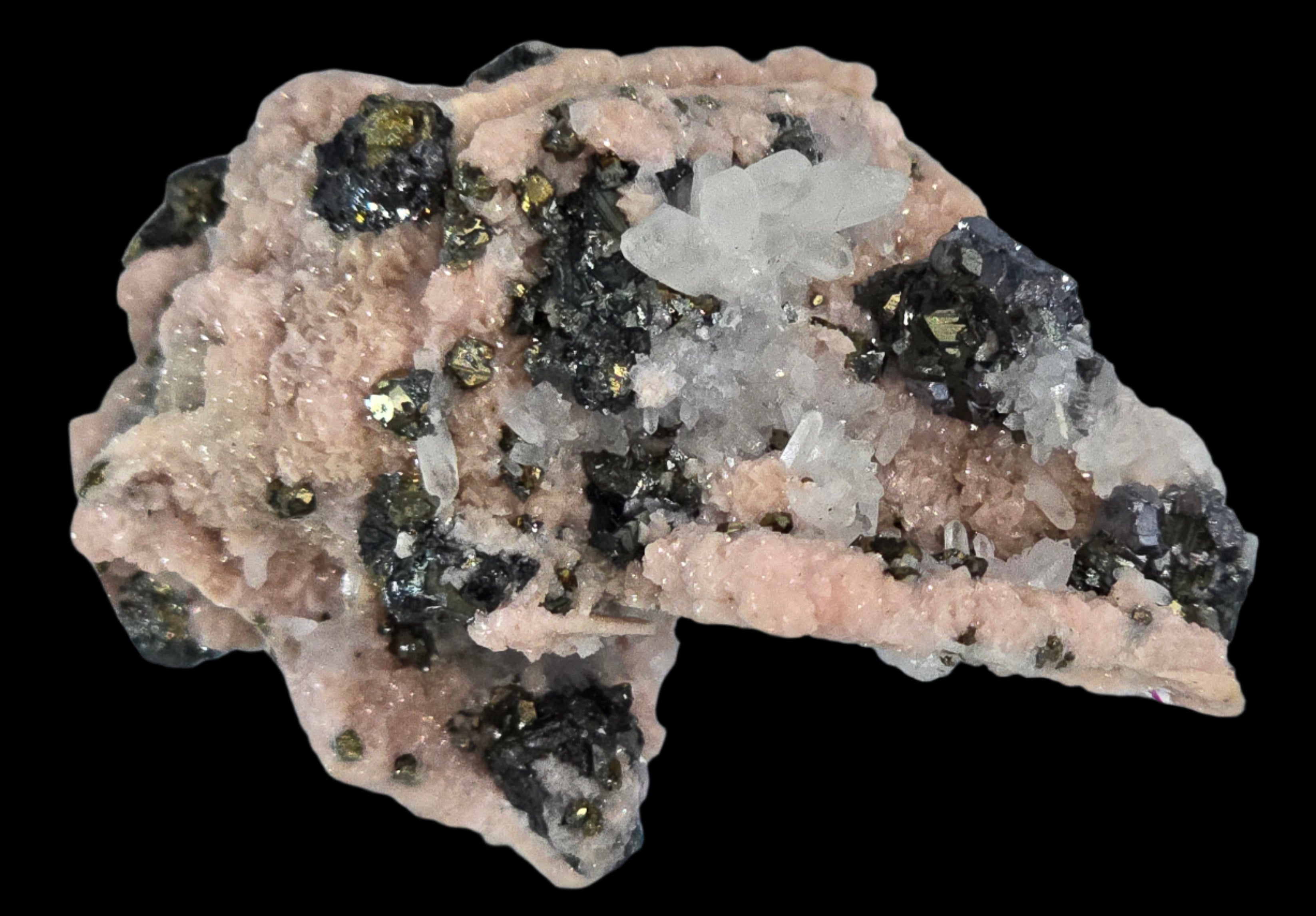 RHODOCHROSITE, CHALCOPYRITE, QUARTZ (miniature)