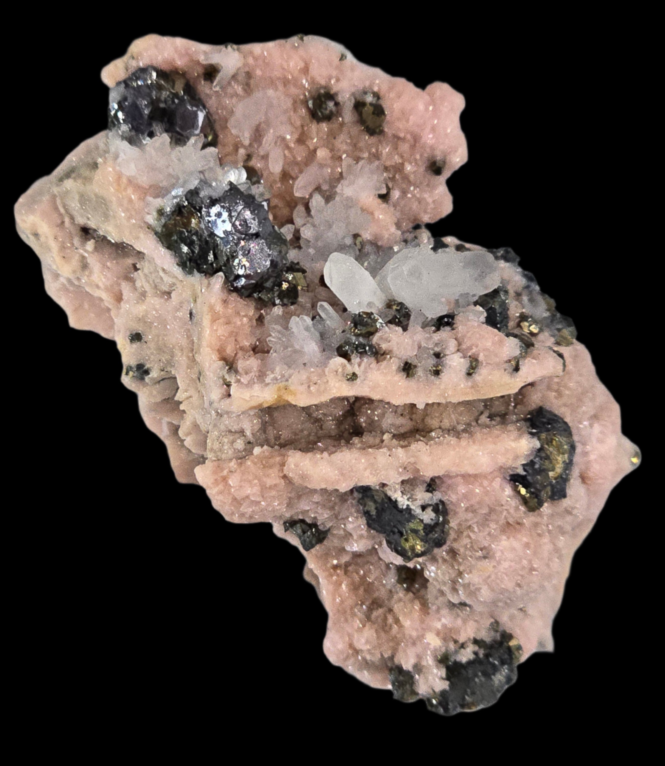 RHODOCHROSITE, CHALCOPYRITE, QUARTZ (miniature)