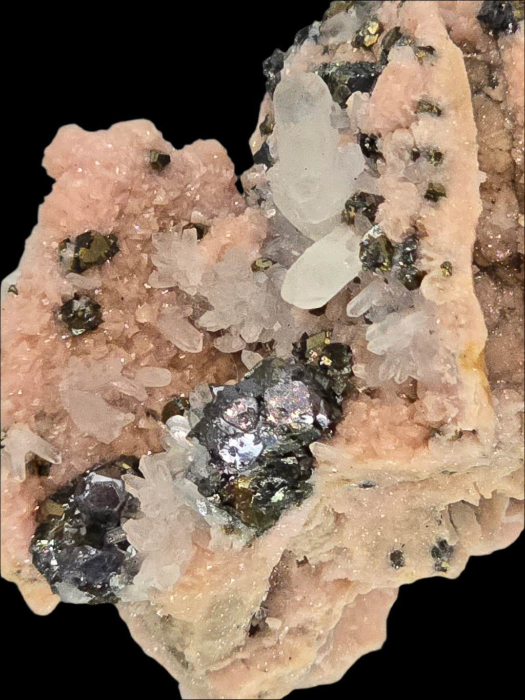RHODOCHROSITE, CHALCOPYRITE, QUARTZ (miniature)