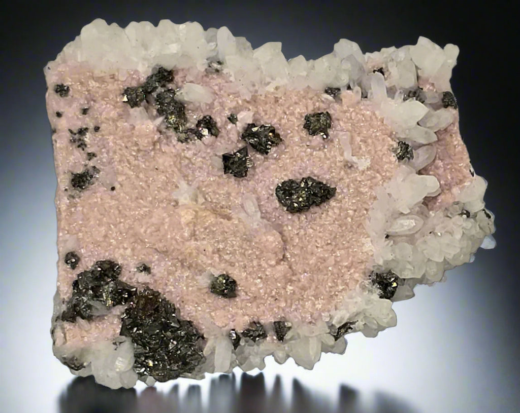 RHODOCHROSITE, CHALCOPYRITE, QUARTZ (miniature)