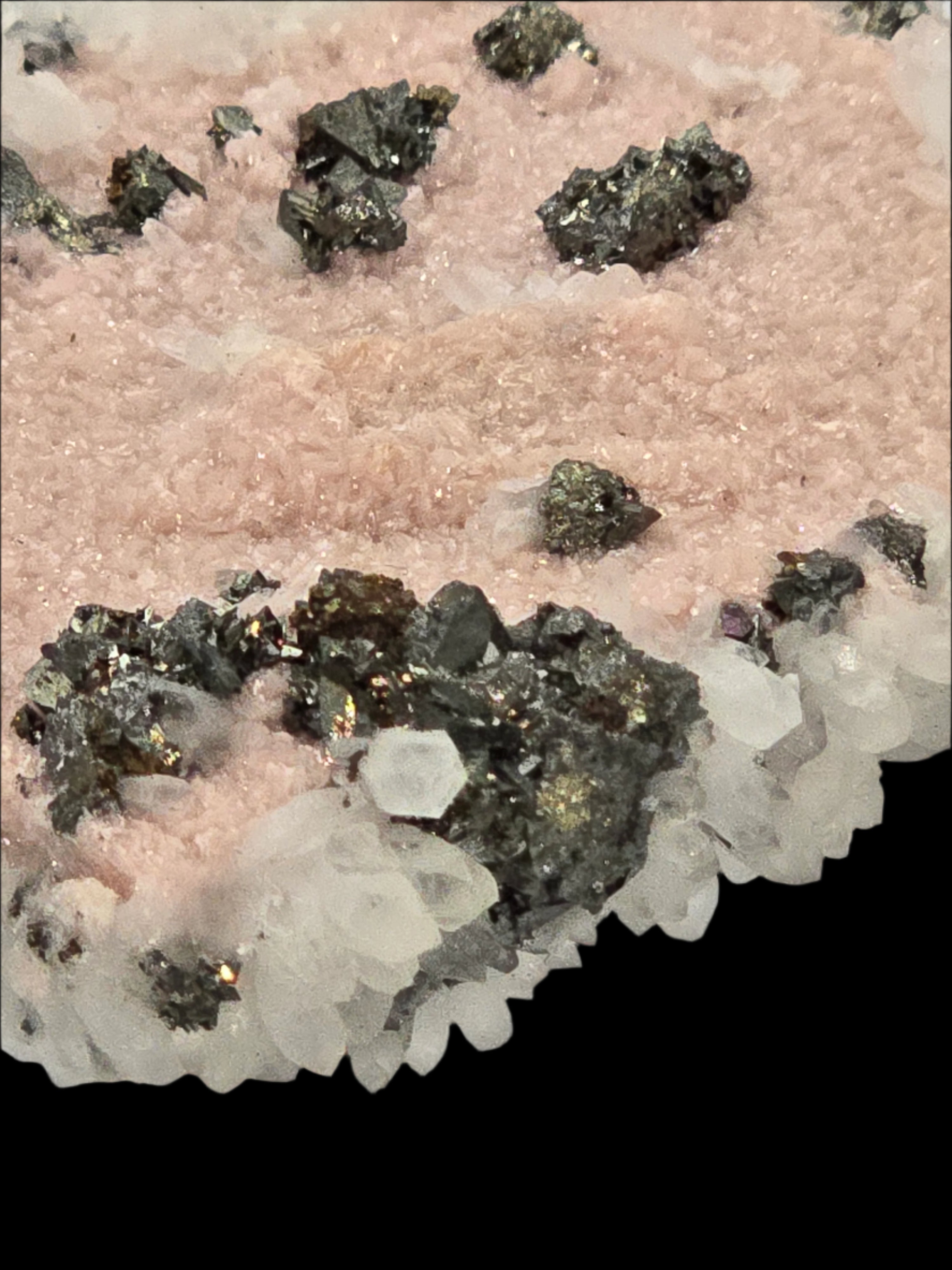 RHODOCHROSITE, CHALCOPYRITE, QUARTZ (miniature)