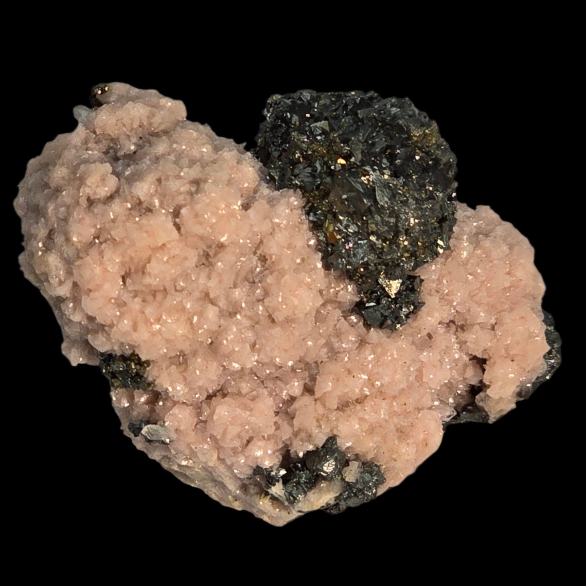 RHODOCHROSITE, CHALCOPYRITE (miniature)