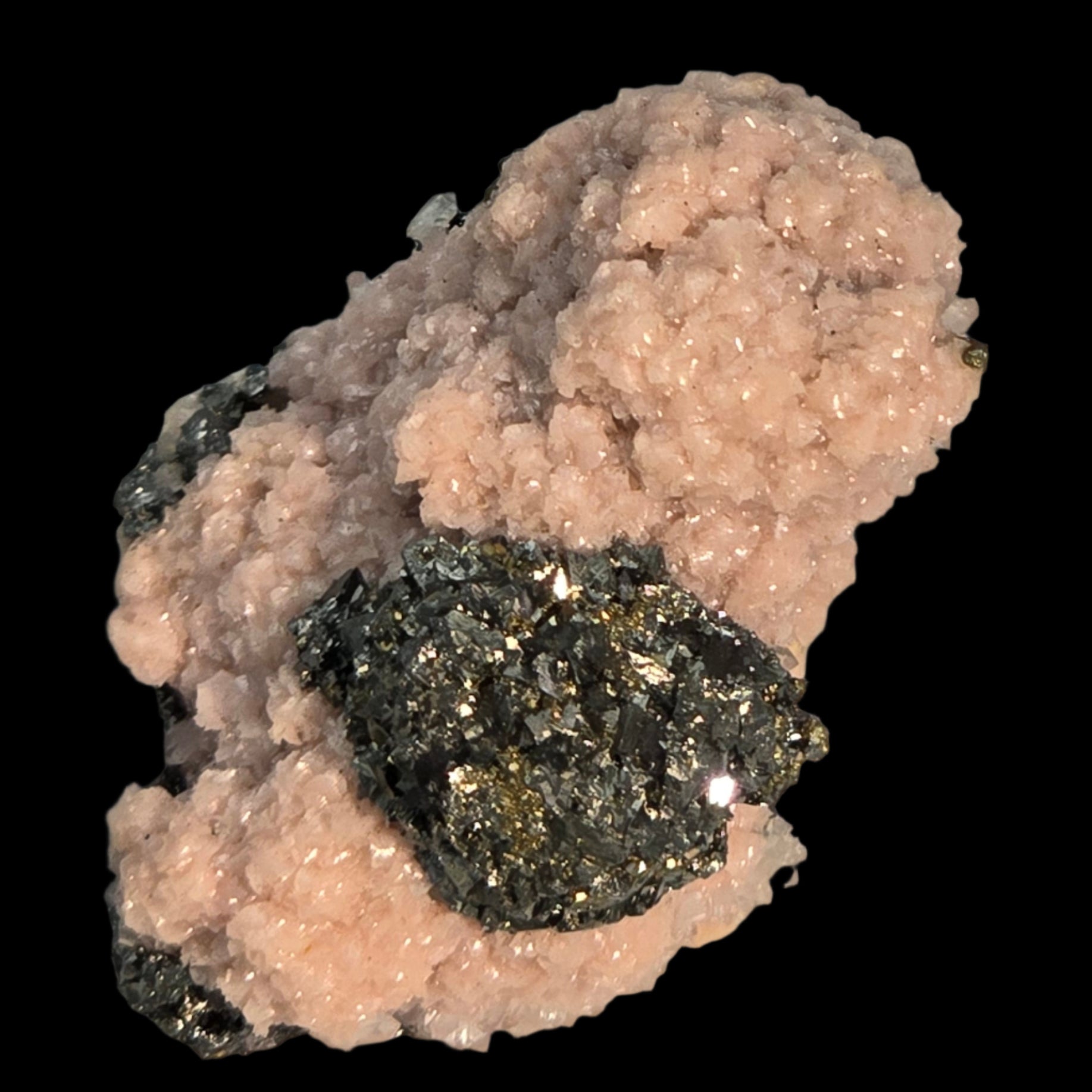 RHODOCHROSITE, CHALCOPYRITE (miniature)