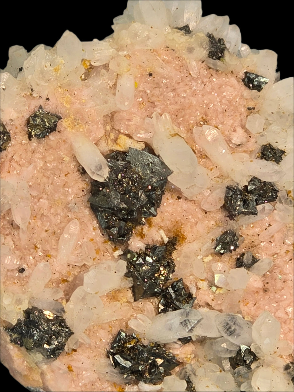 RHODOCHROSITE, CHALCOPYRITE, QUARTZ (miniature)