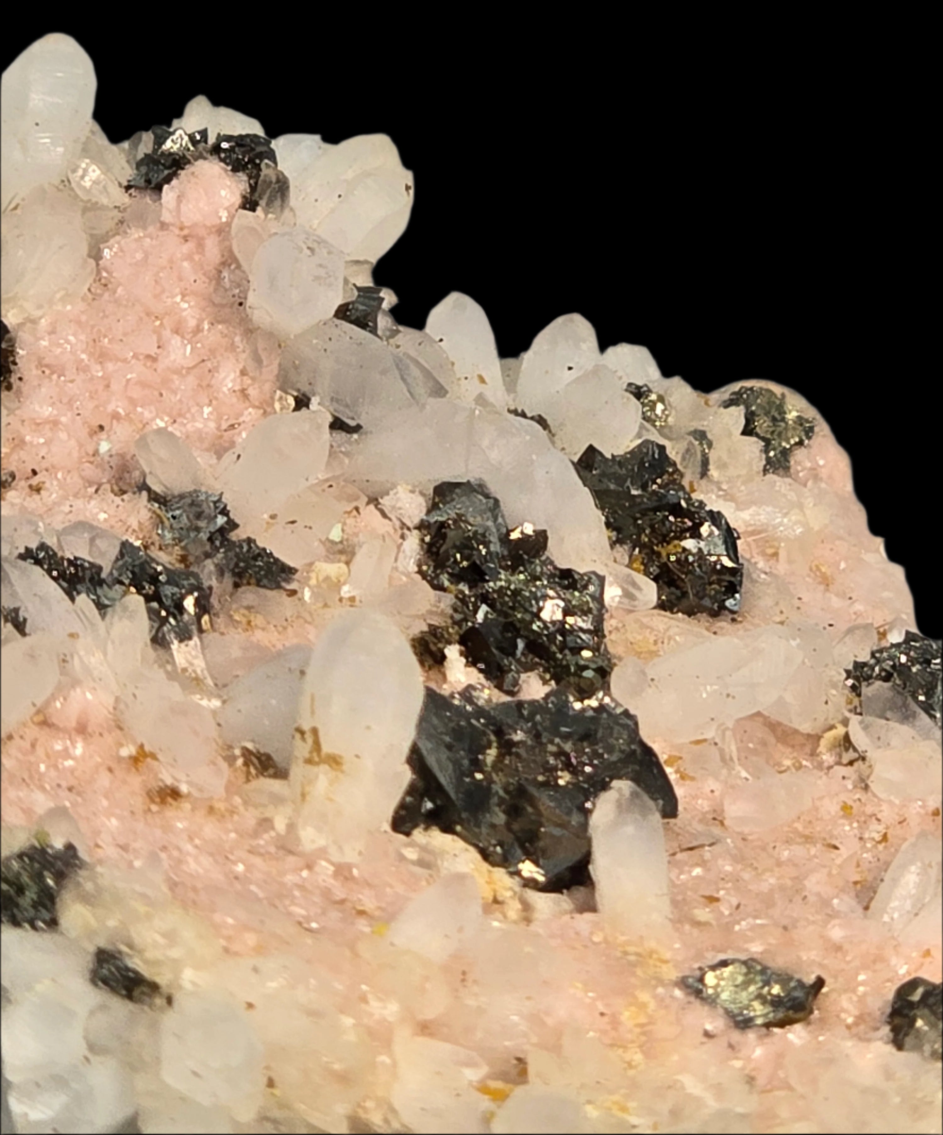 RHODOCHROSITE, CHALCOPYRITE, QUARTZ (miniature)