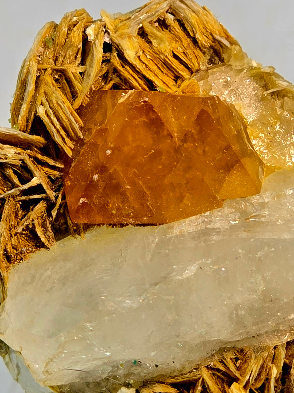 SCHEELITE (TWIN) with MUSCOVITE and QUARTZ (small cabinet)