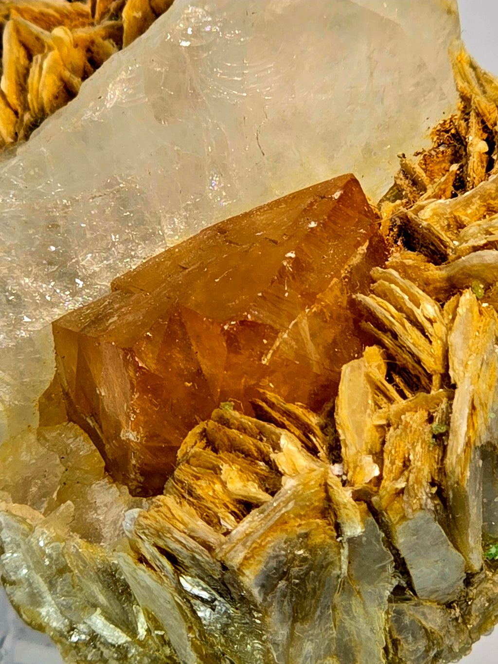 SCHEELITE (TWIN) with MUSCOVITE and QUARTZ (small cabinet)