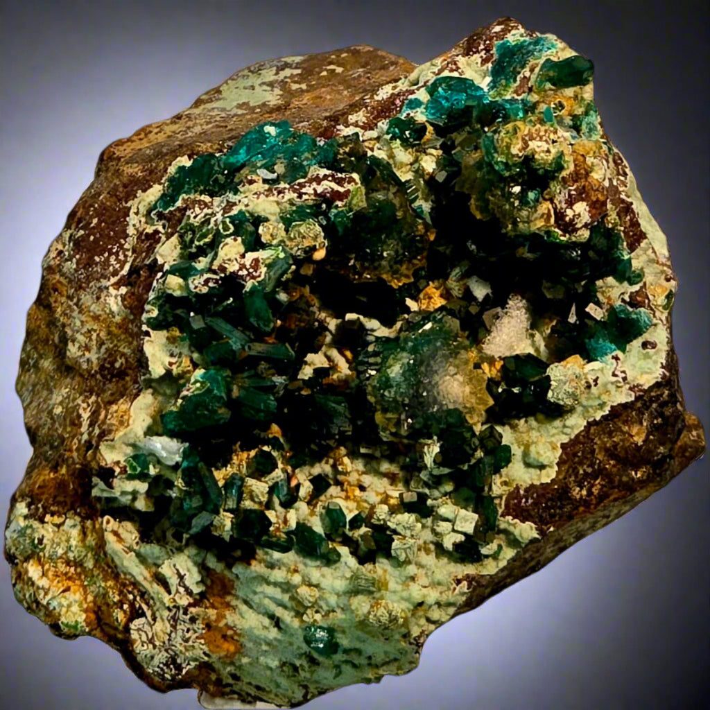 DIOPTASE with CALCITE (miniature)