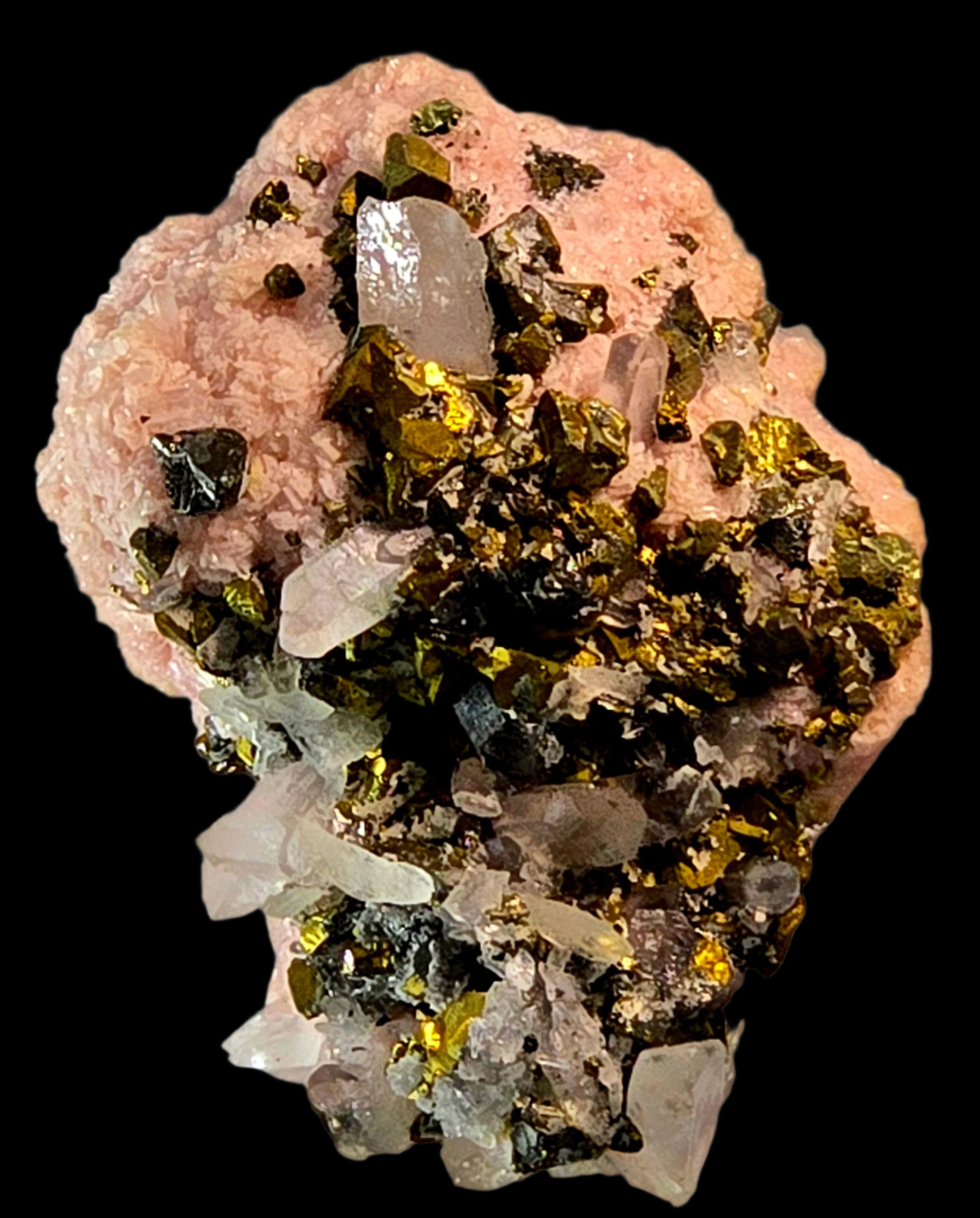 RHODOCHROSITE, CHALCOPYRITE, QUARTZ (miniature)