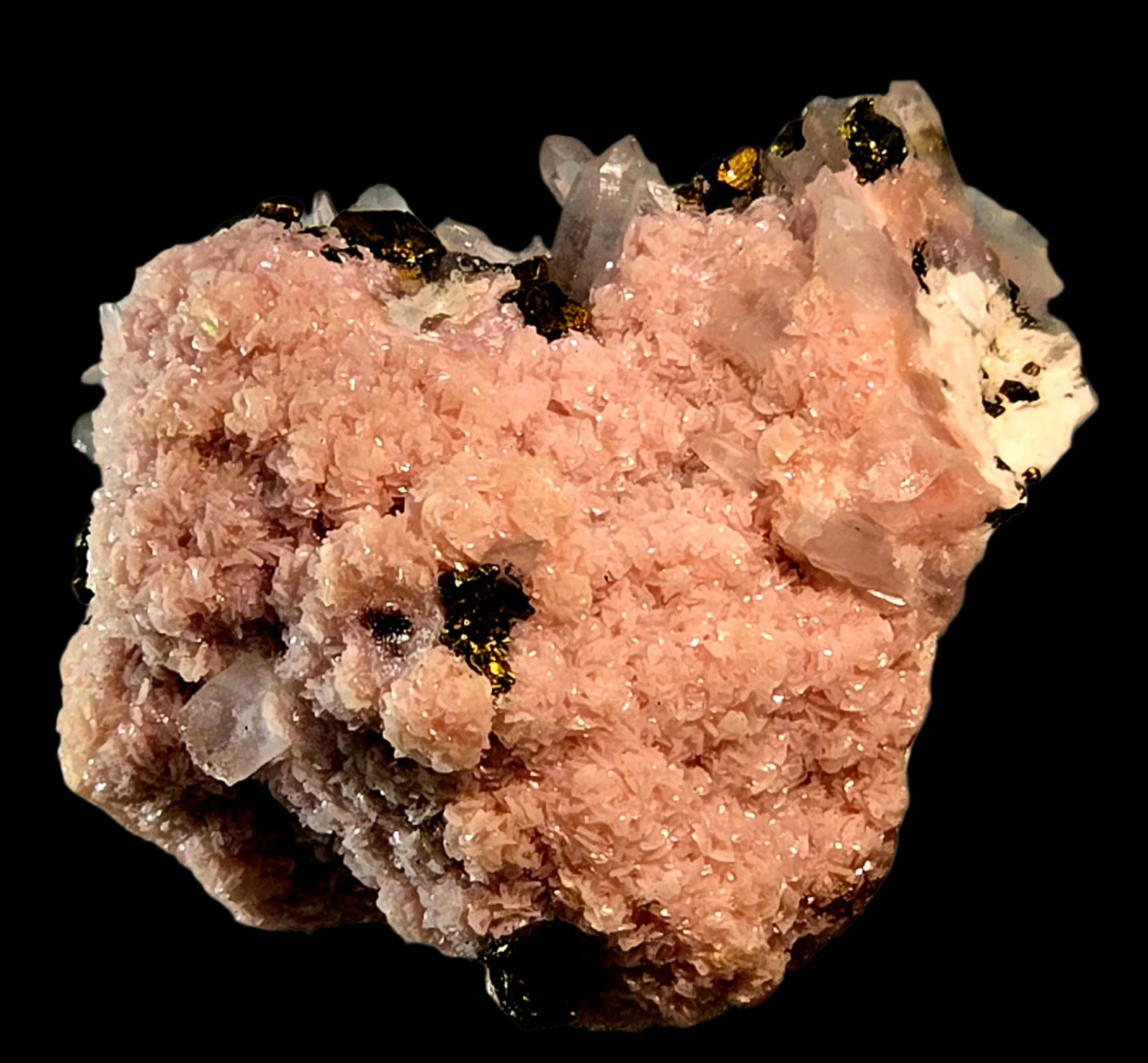RHODOCHROSITE, CHALCOPYRITE, QUARTZ (miniature)