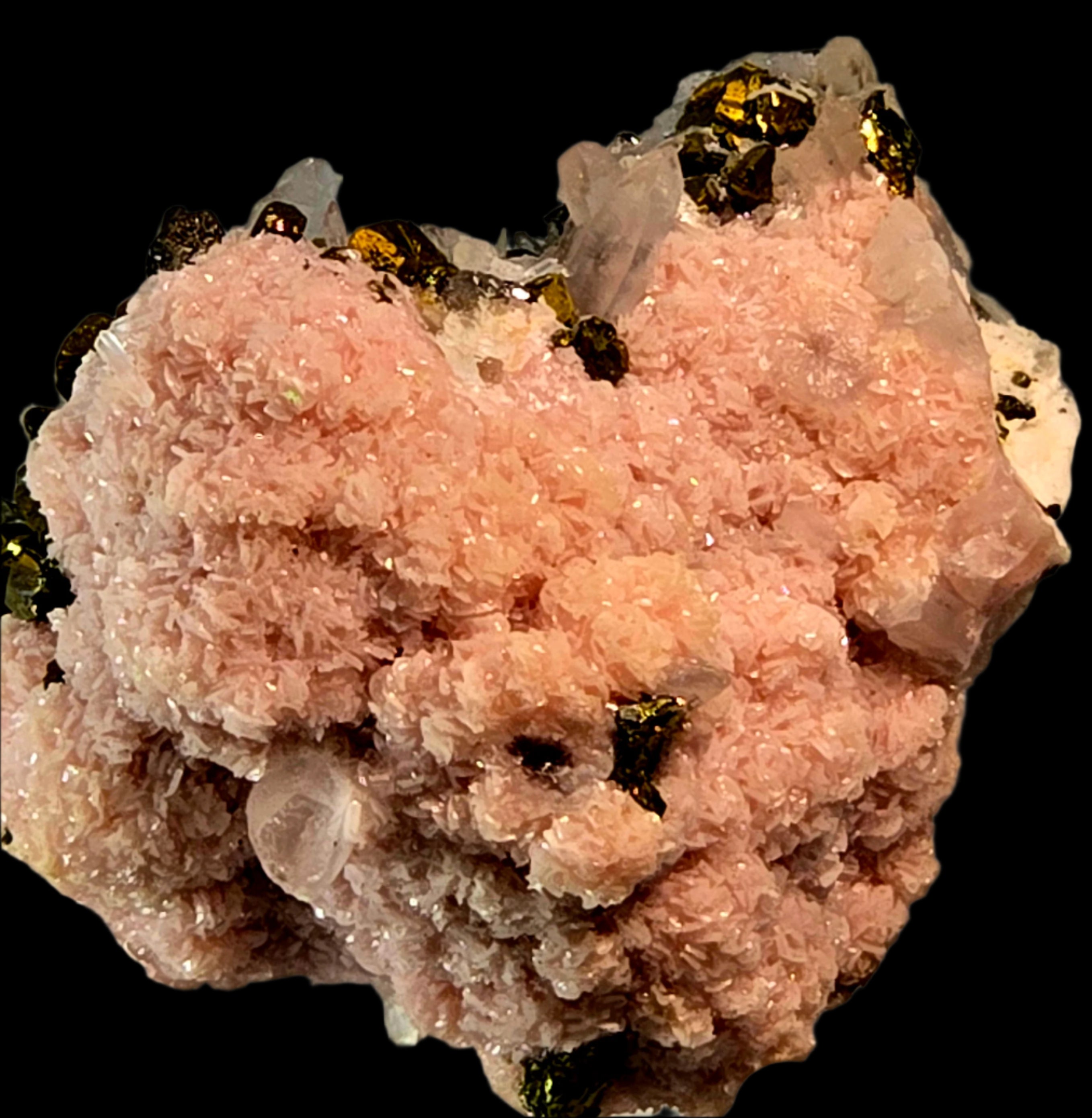 RHODOCHROSITE, CHALCOPYRITE, QUARTZ (miniature)