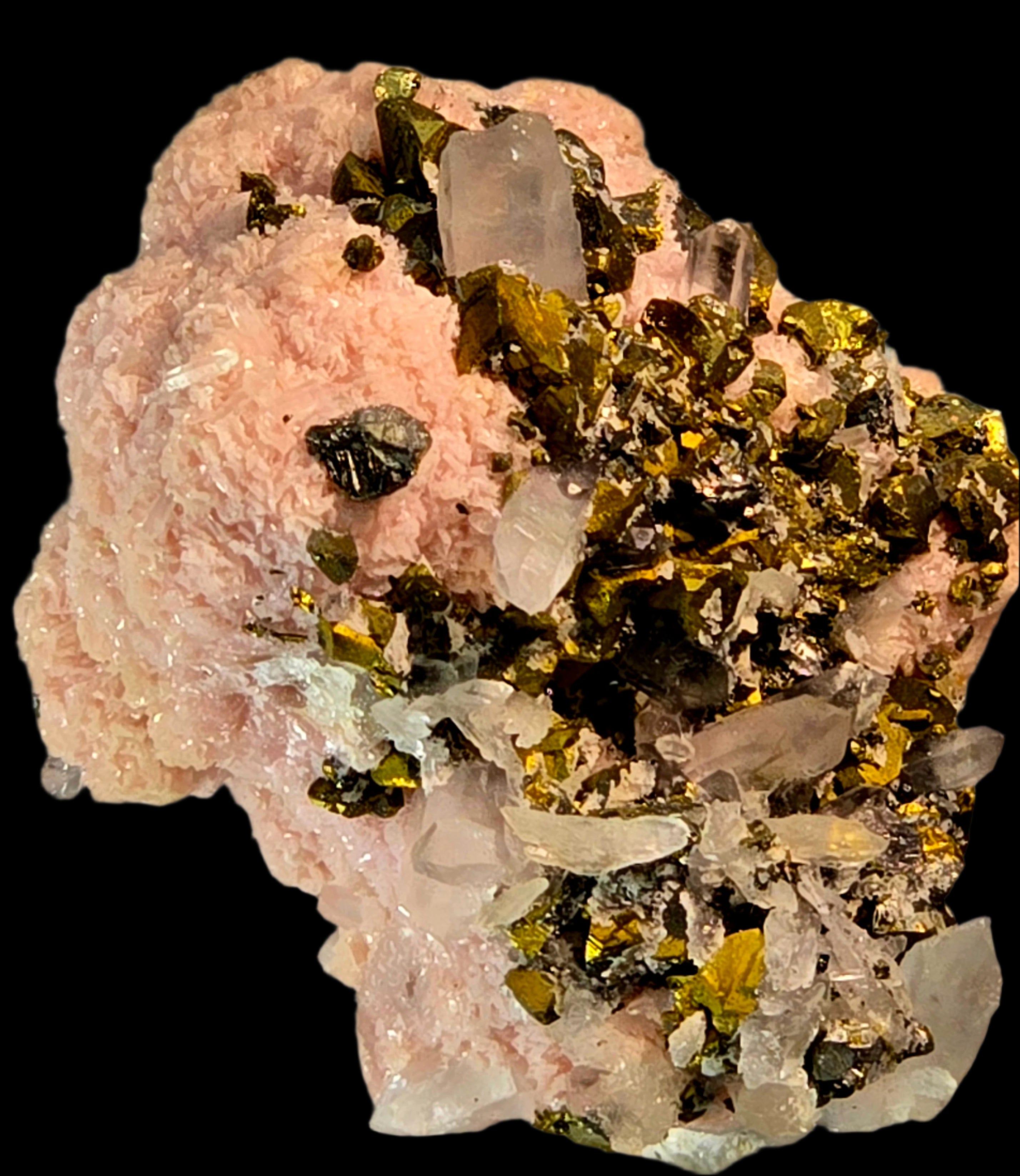 RHODOCHROSITE, CHALCOPYRITE, QUARTZ (miniature)