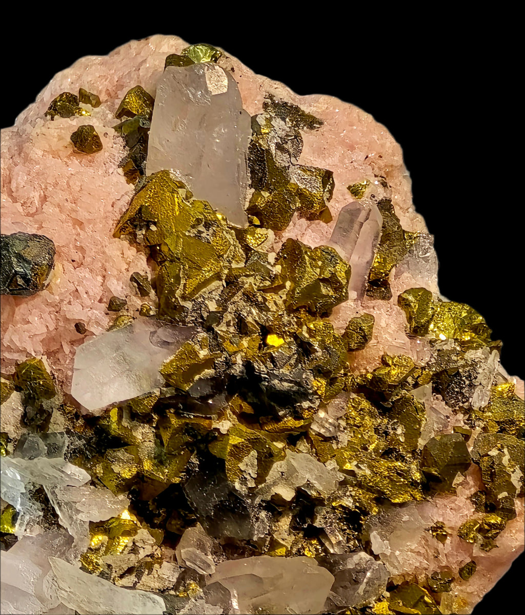 RHODOCHROSITE, CHALCOPYRITE, QUARTZ (miniature)
