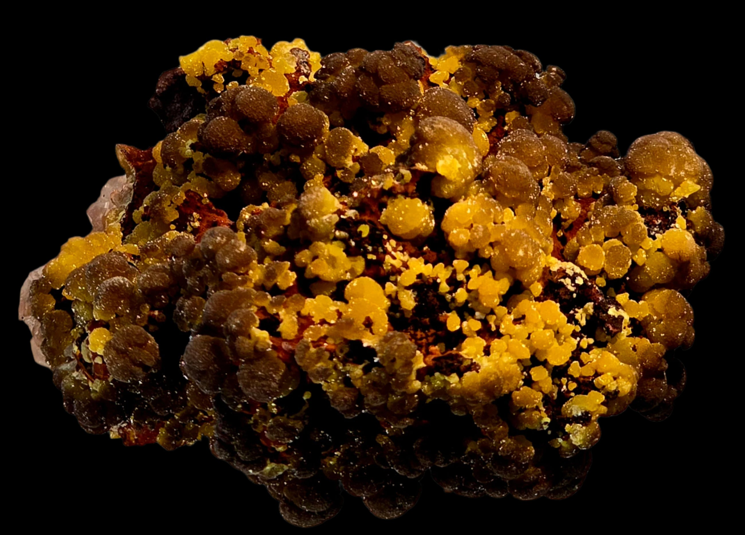 MIMETITE on LIMONITE, RHODOCHROSITE (cabinet)