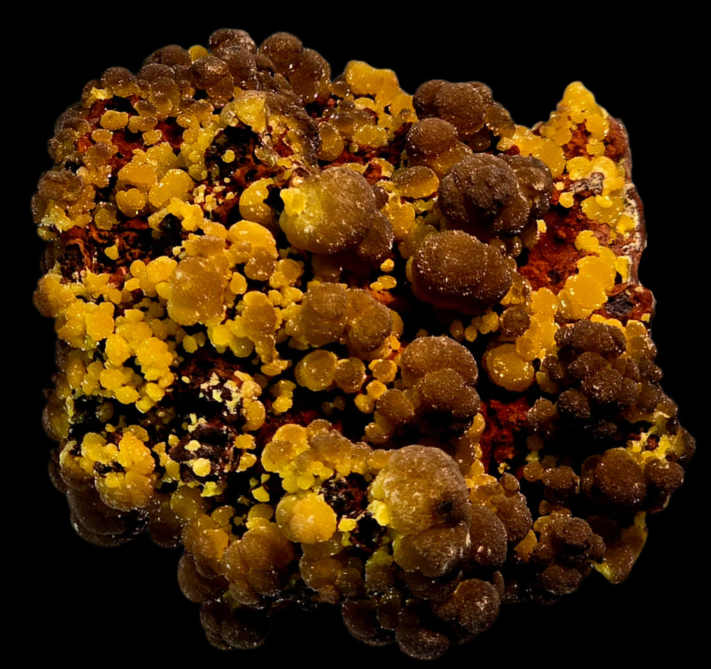 MIMETITE on LIMONITE, RHODOCHROSITE (cabinet)