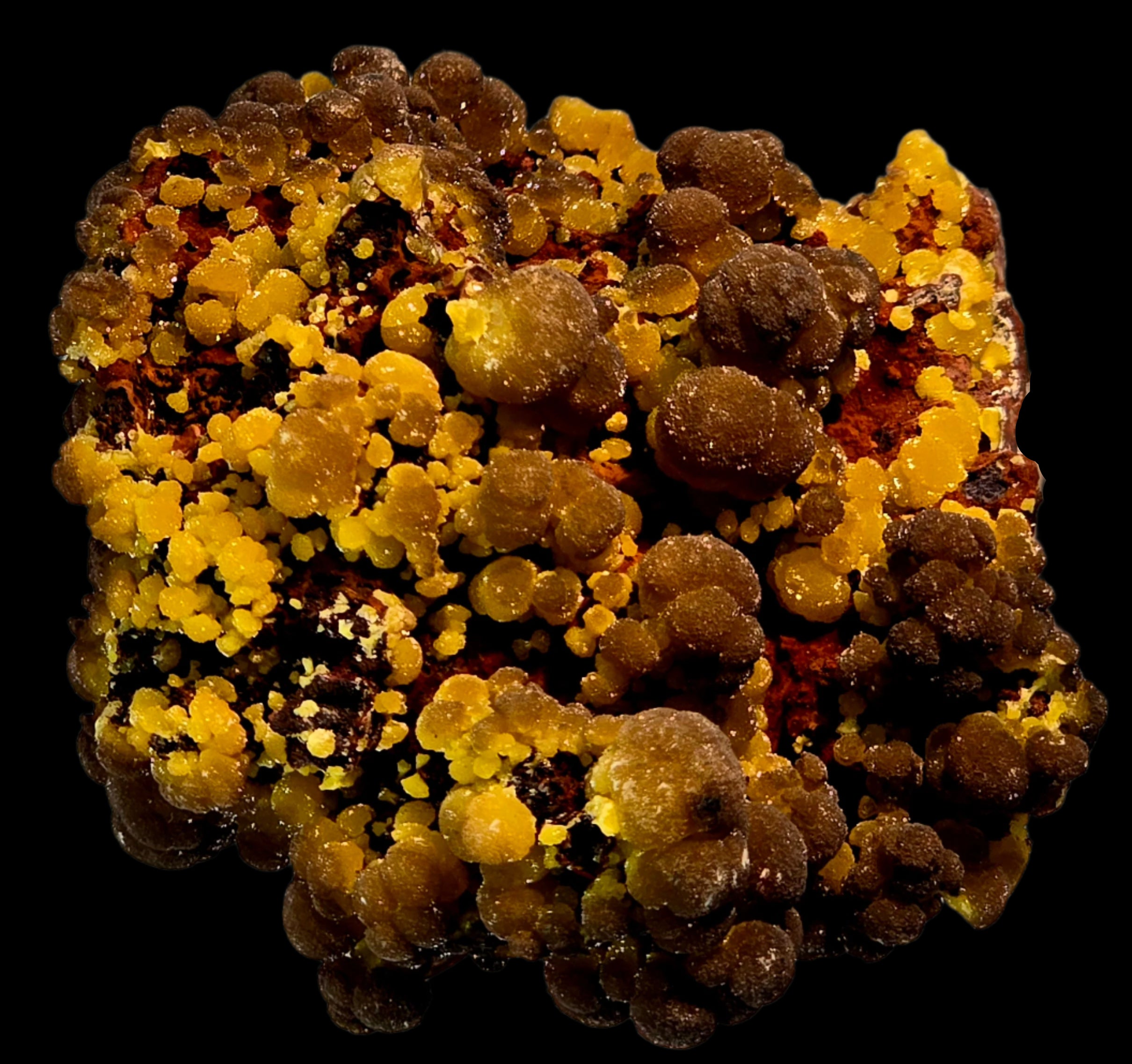 MIMETITE on LIMONITE, RHODOCHROSITE (cabinet)