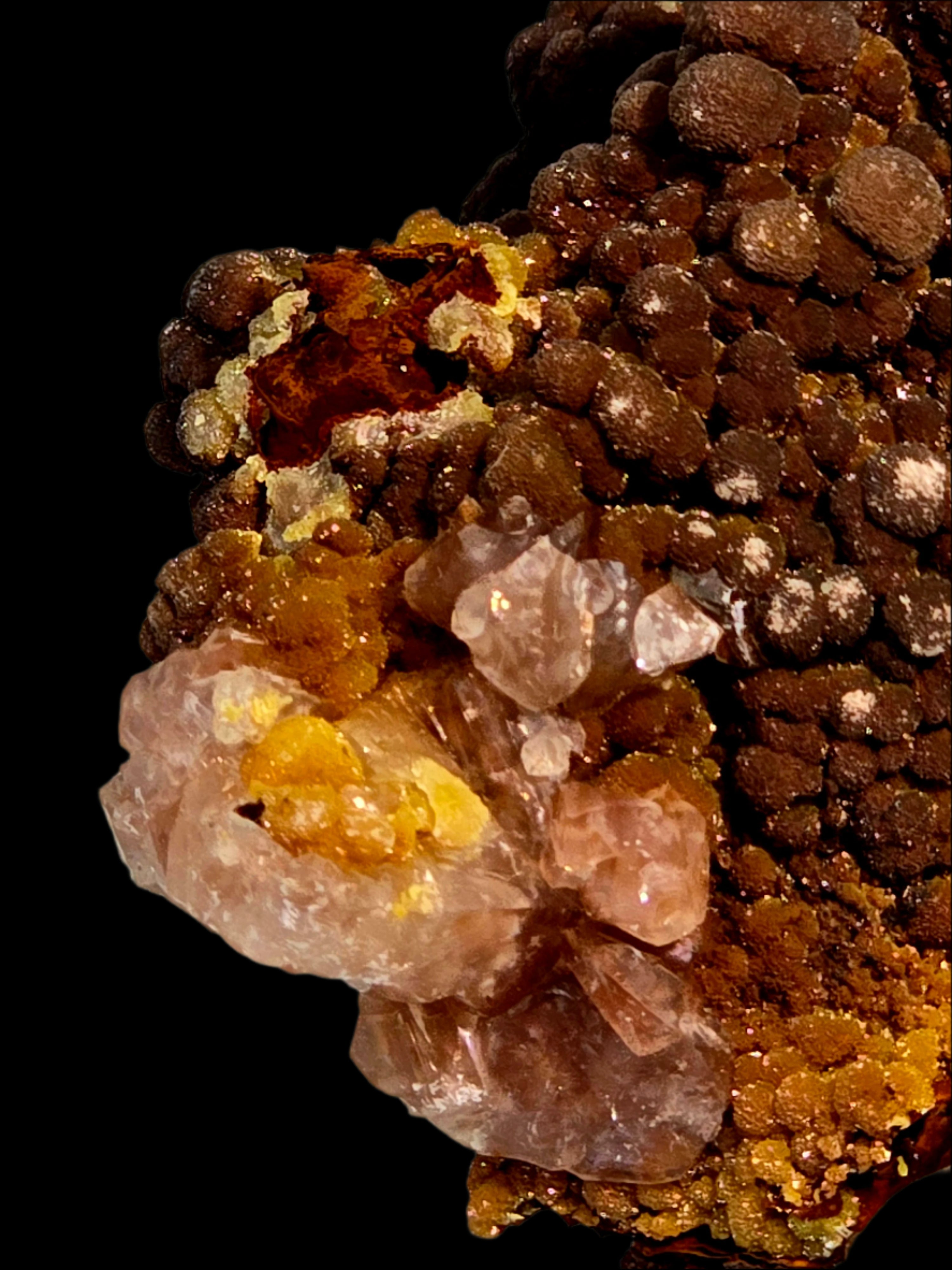 MIMETITE on LIMONITE, RHODOCHROSITE (cabinet)