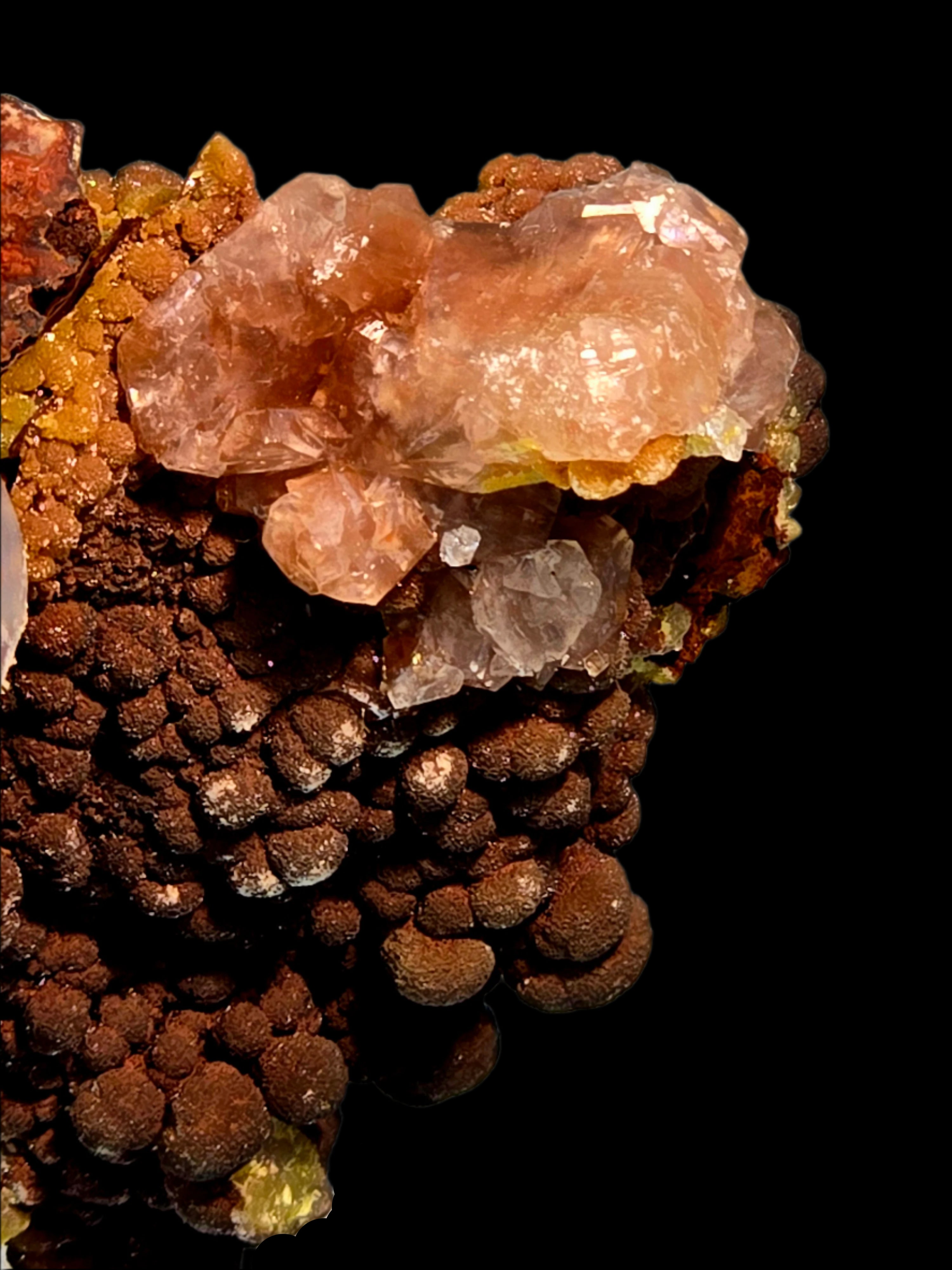 MIMETITE on LIMONITE, RHODOCHROSITE (cabinet)