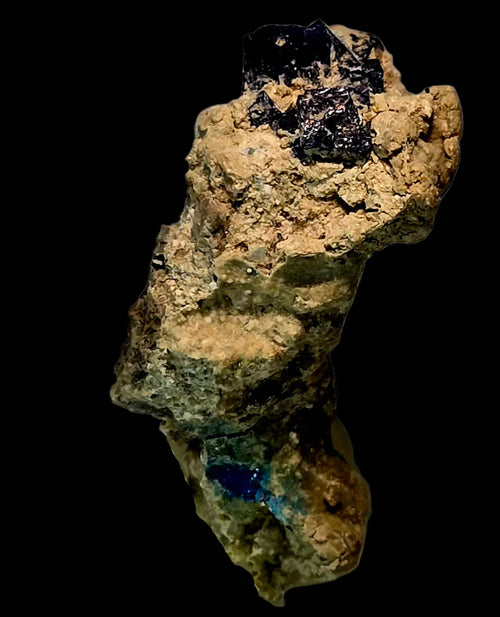 Hematite with azurite on matrix, classic mineral specimen for collectors