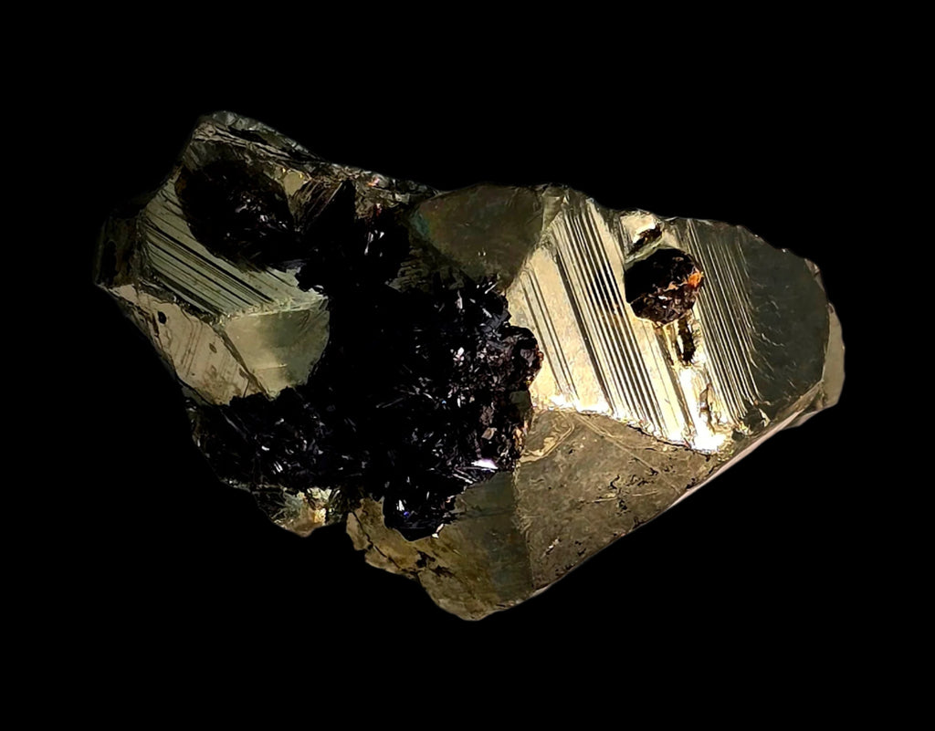 CHALCOPYRITE with GOETHITE and a single SPHALERITE CRYSTAL SMALL CABINET