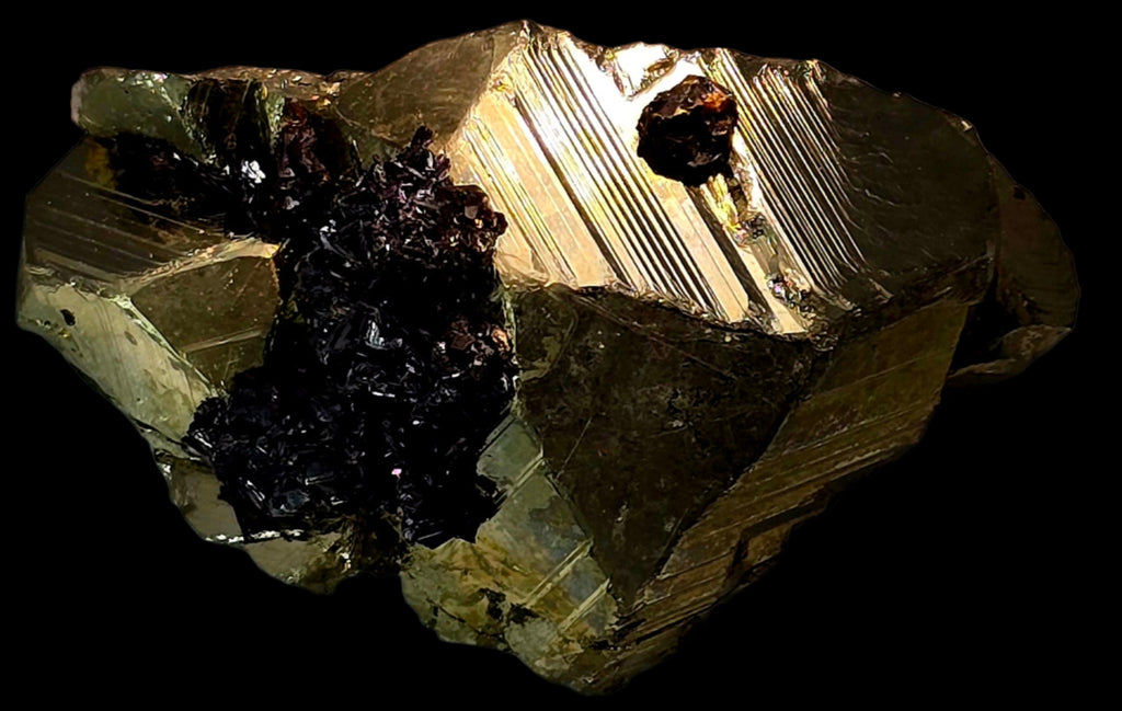CHALCOPYRITE with GOETHITE and a single SPHALERITE CRYSTAL SMALL CABINET