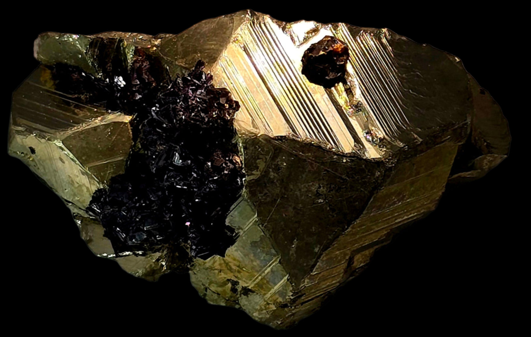CHALCOPYRITE with GOETHITE and a single SPHALERITE CRYSTAL SMALL CABINET