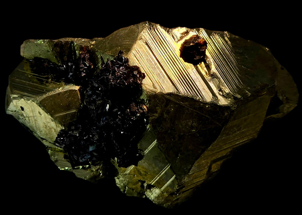 CHALCOPYRITE with GOETHITE and a single SPHALERITE CRYSTAL SMALL CABINET