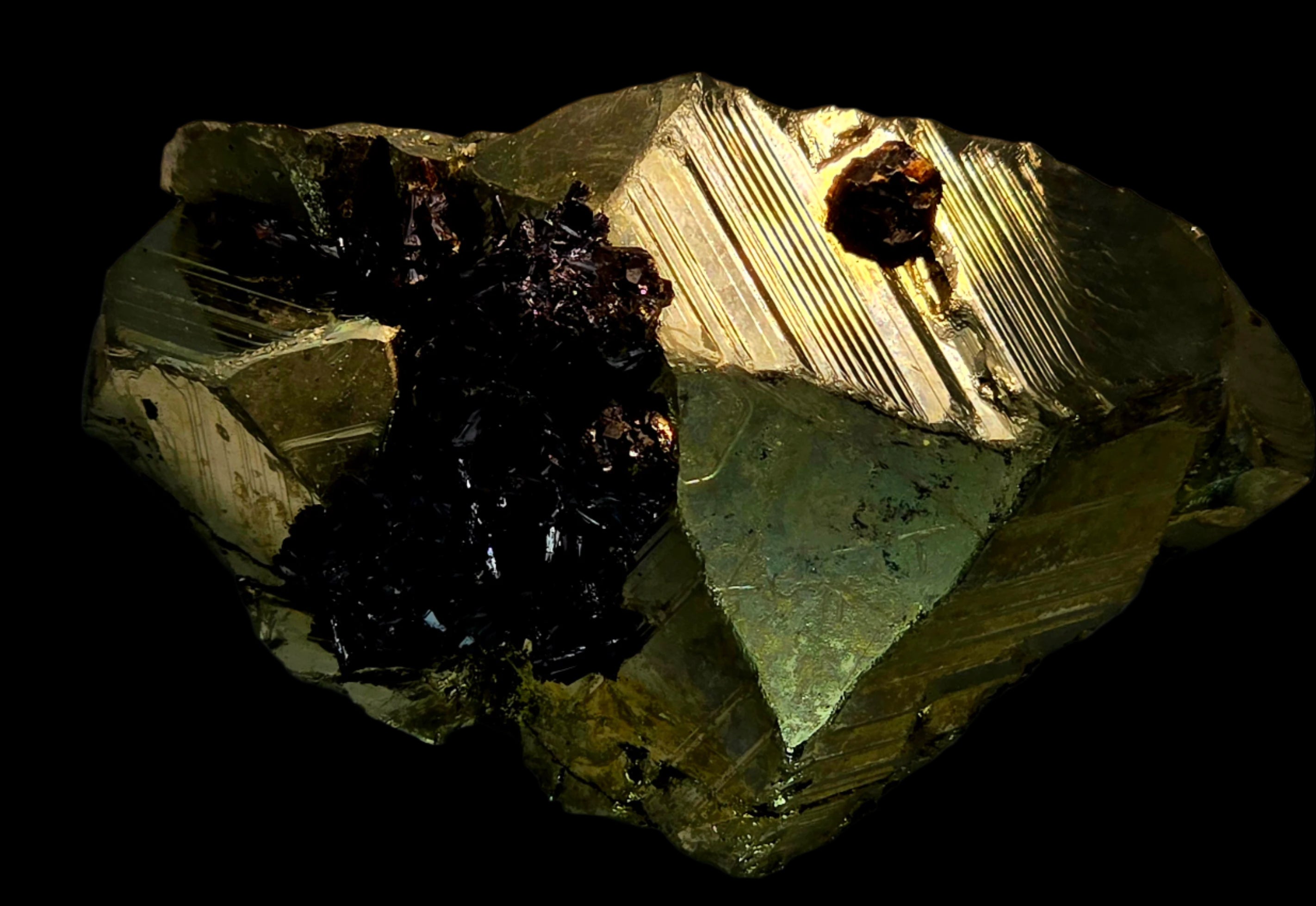 CHALCOPYRITE with GOETHITE and a single SPHALERITE CRYSTAL SMALL CABINET