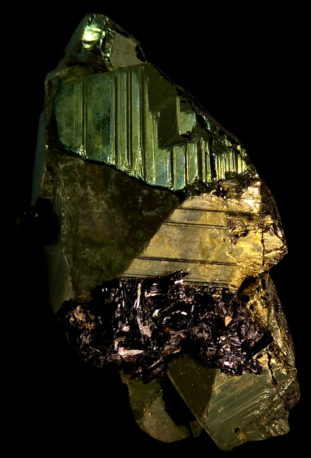 CHALCOPYRITE with GOETHITE and a single SPHALERITE CRYSTAL SMALL CABINET