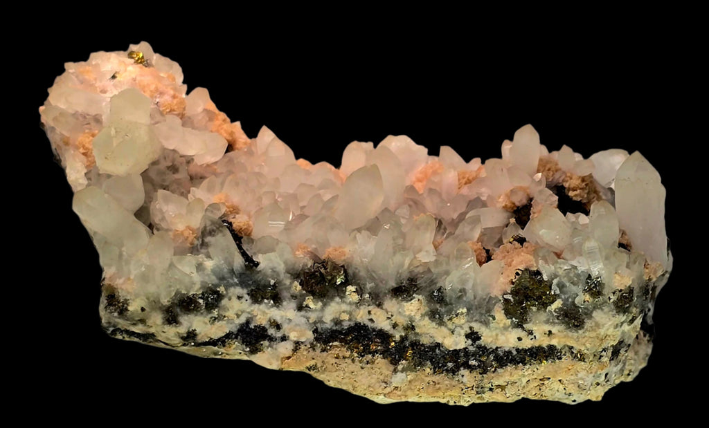 RHODOCHROSITE, QUARTZ, CHALCOPYRITE (cabinet)