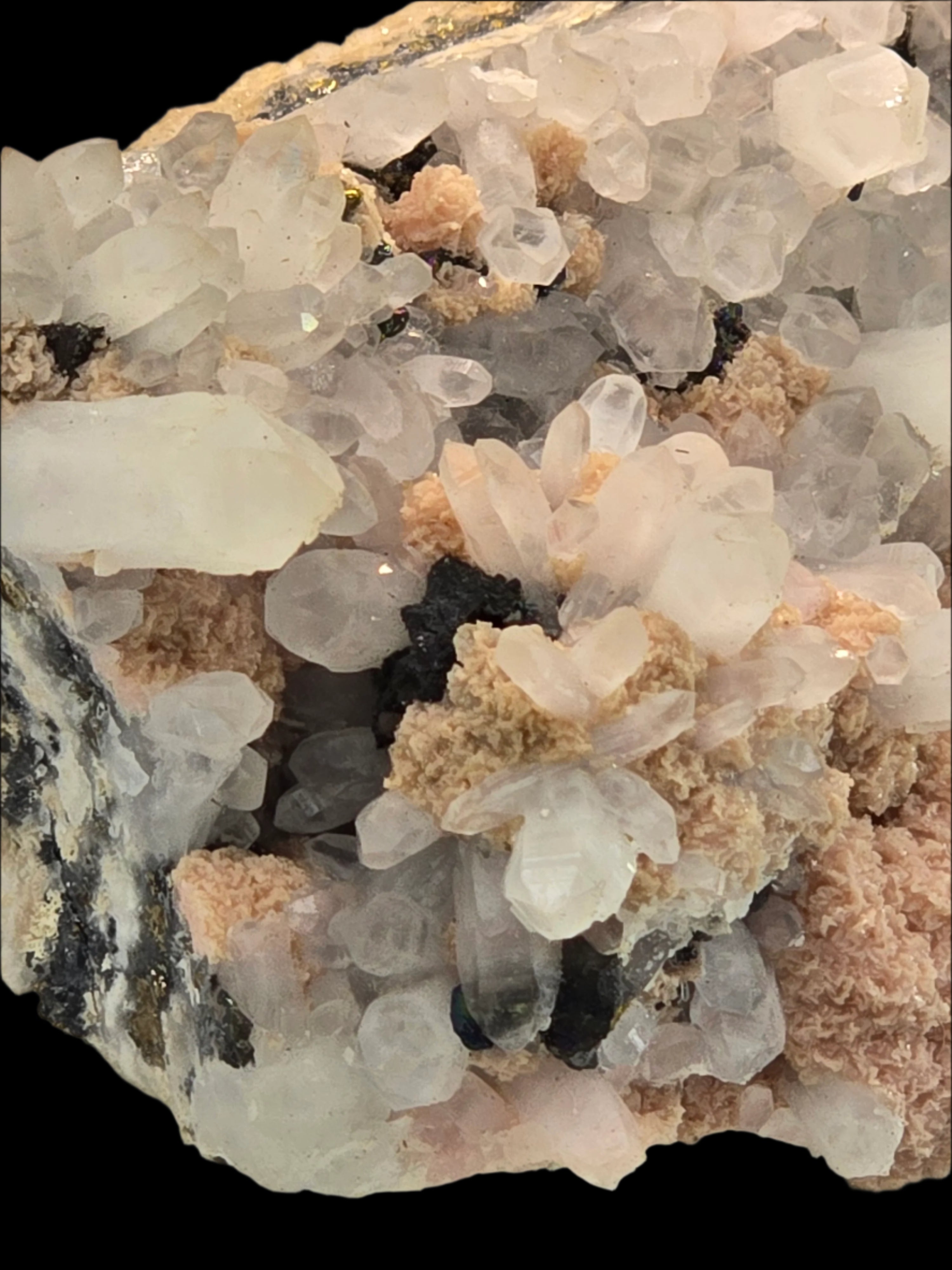 RHODOCHROSITE, QUARTZ, CHALCOPYRITE (cabinet)