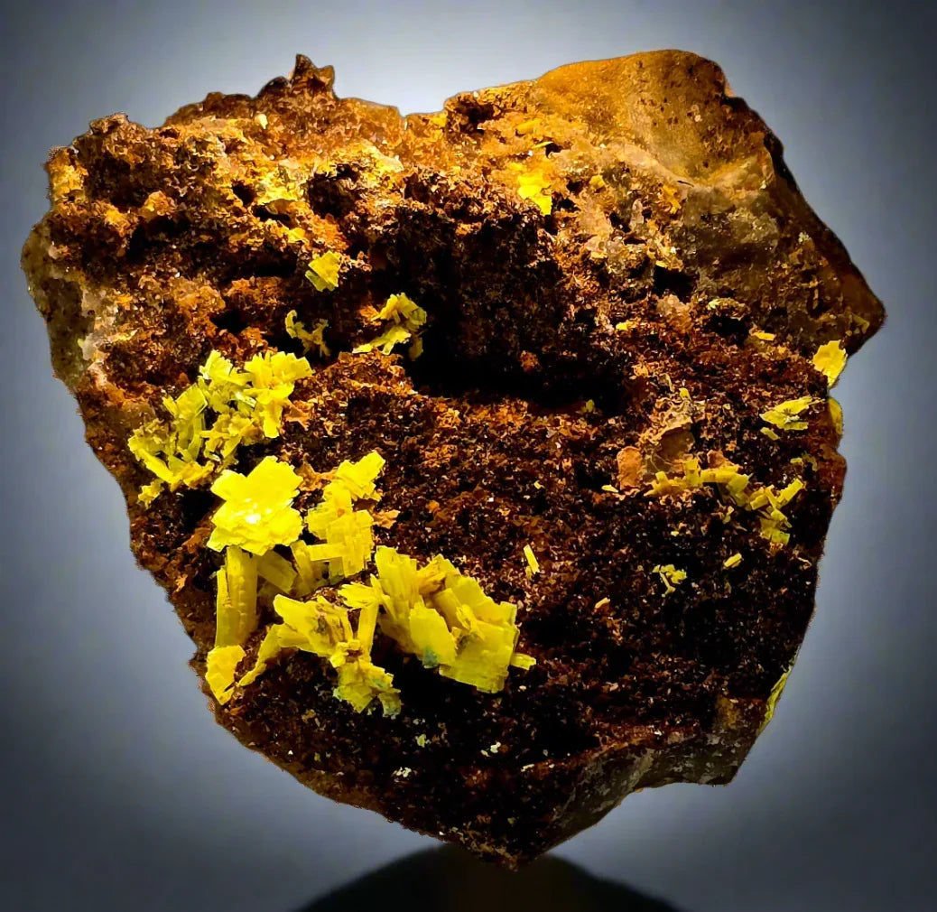 Sulfur crystals on matrix from Sicily, vibrant yellow mineral specimen for collectors