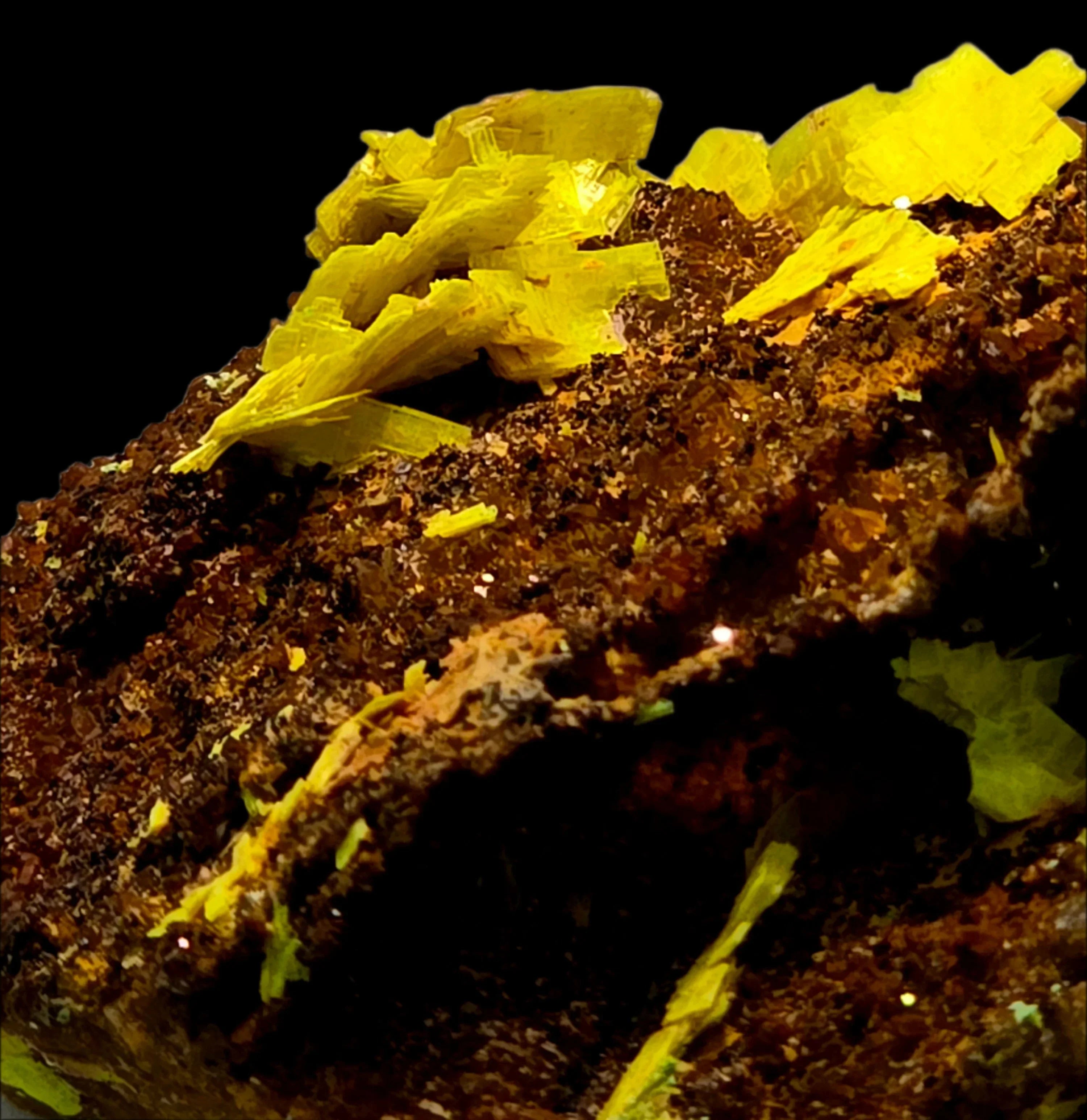 Vibrant yellow sulfur crystals on dark matrix, mineral specimen for collectors