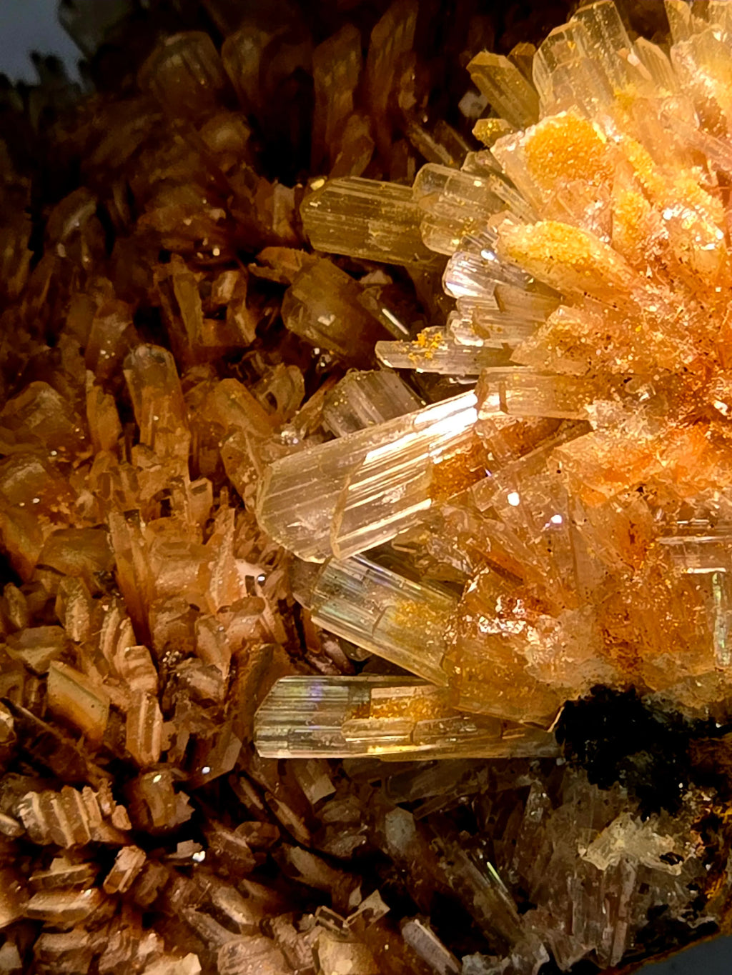 Calcite crystals with golden inclusions, showcasing natural mineral formation and geological beauty