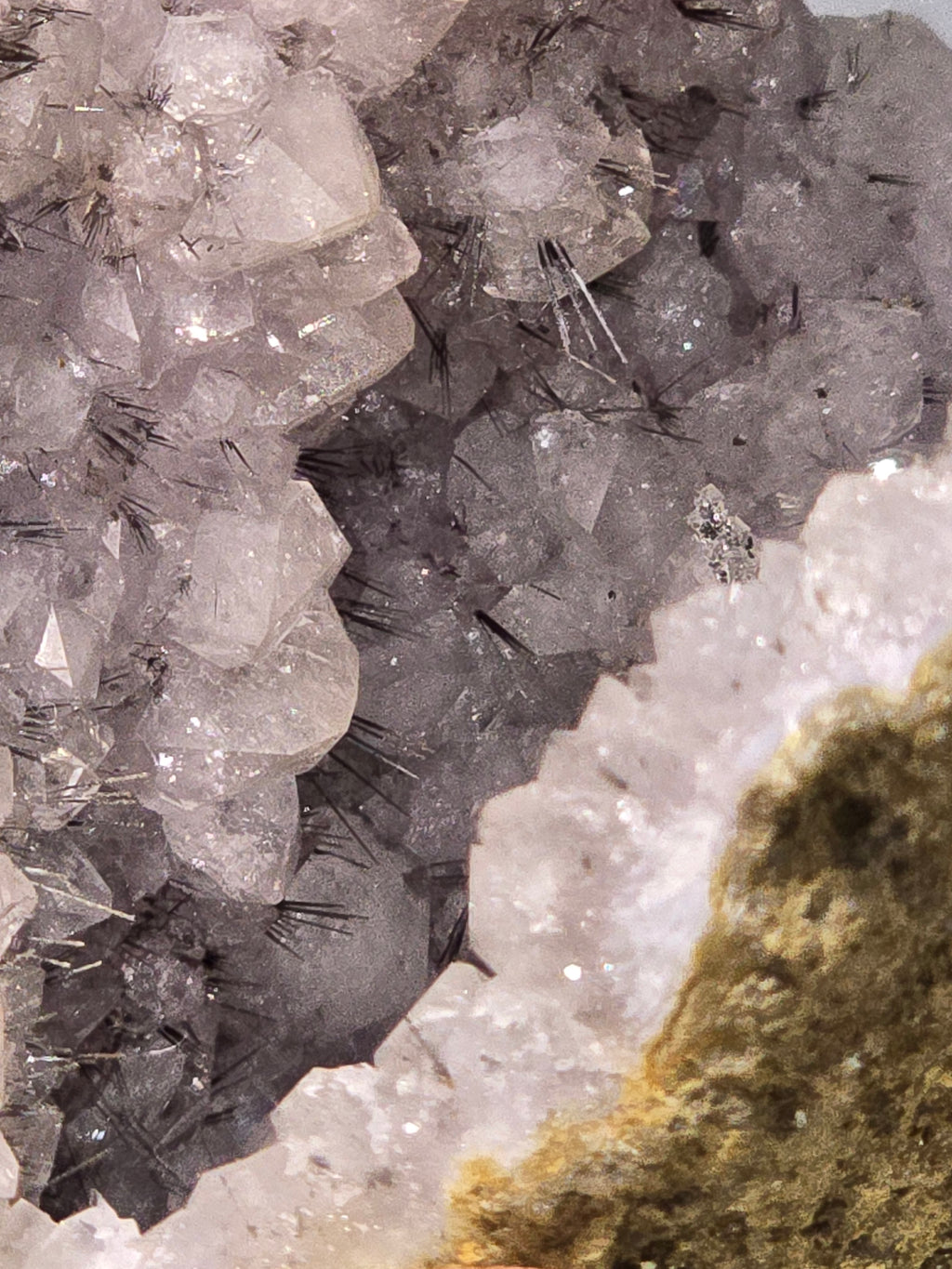 RUTILE NEEDLES, INTERGROWN WITH QUARTZ and CALCITE  (GEODE) (large cabinet)
