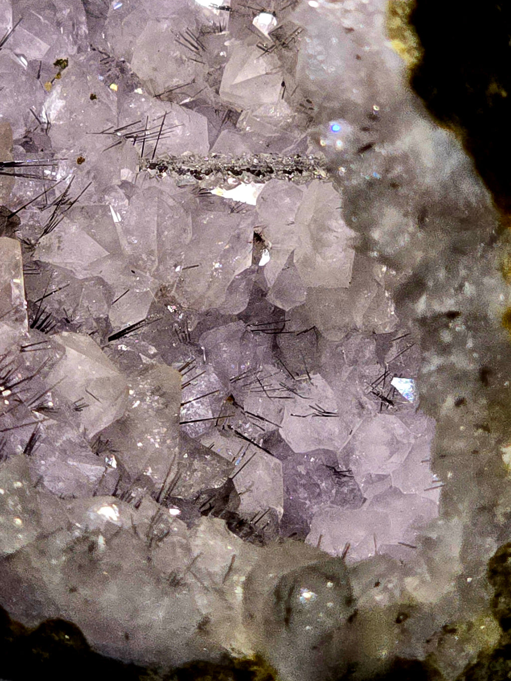 RUTILE NEEDLES, INTERGROWN WITH QUARTZ and CALCITE  (GEODE) (large cabinet)