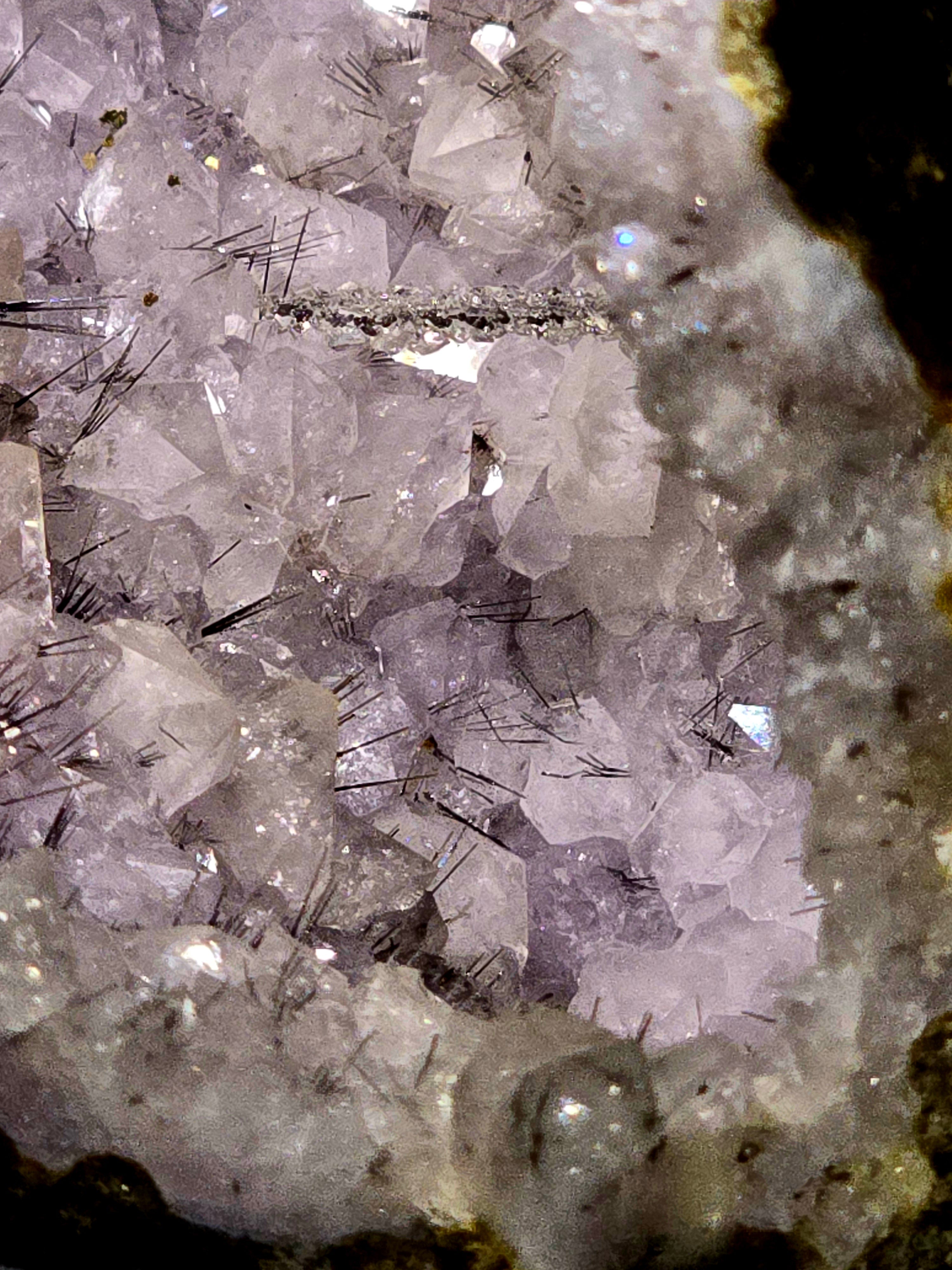 RUTILE NEEDLES, INTERGROWN WITH QUARTZ and CALCITE  (GEODE) (large cabinet)