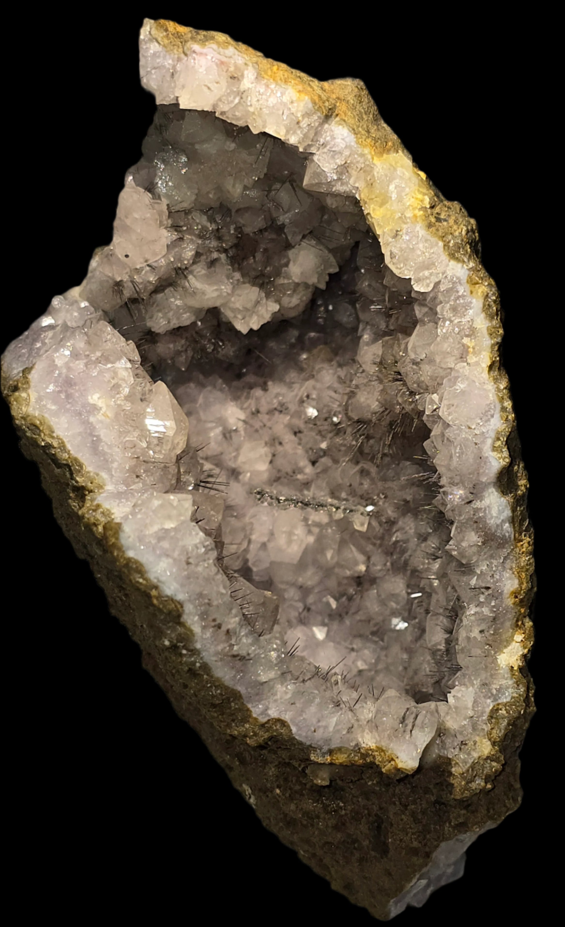 RUTILE NEEDLES, INTERGROWN WITH QUARTZ and CALCITE  (GEODE) (large cabinet)